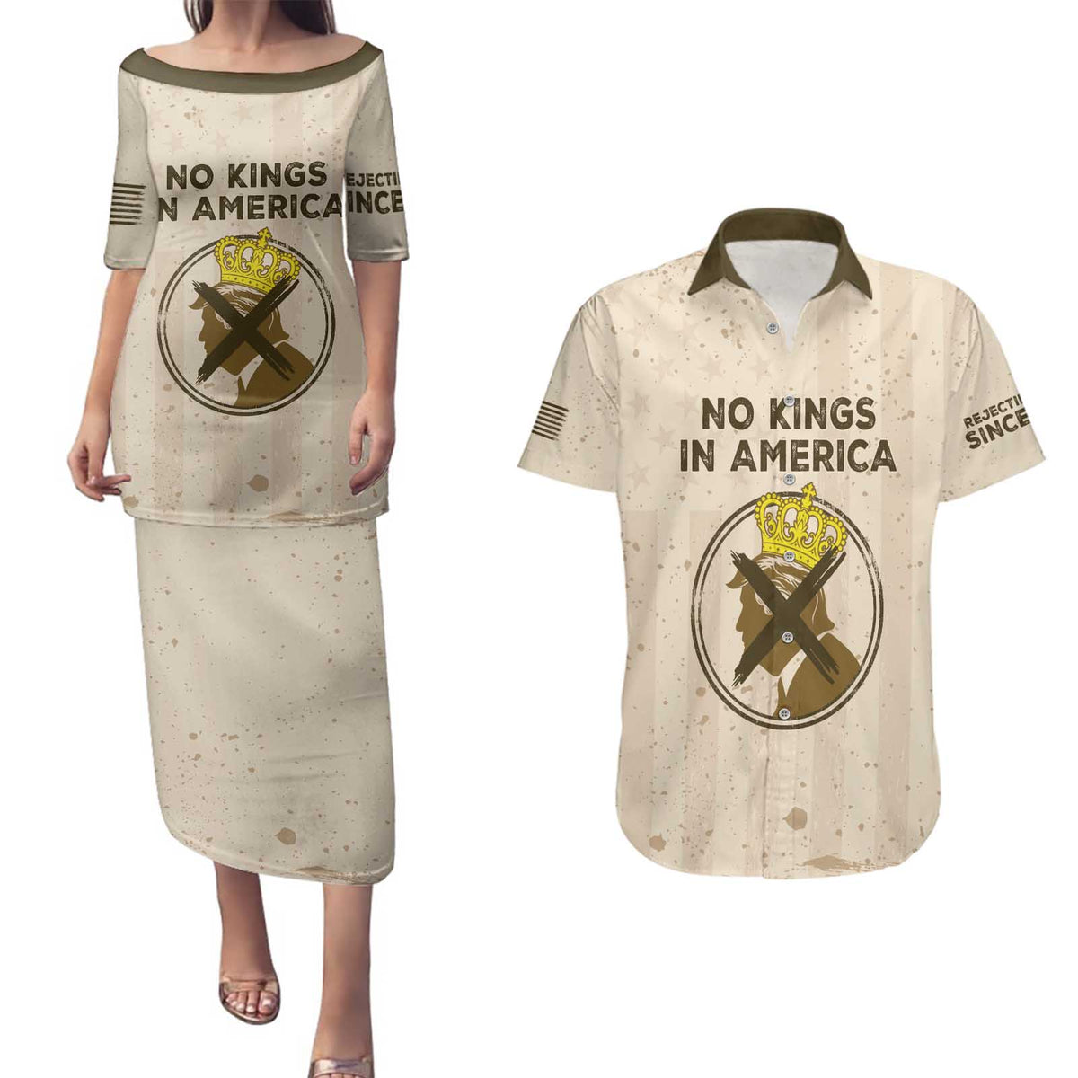 No Kings In America Couples Matching Puletasi and Hawaiian Shirt We The People - Wonder Print Shop