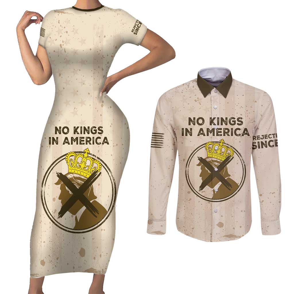 No Kings In America Couples Matching Short Sleeve Bodycon Dress and Long Sleeve Button Shirt We The People - Wonder Print Shop