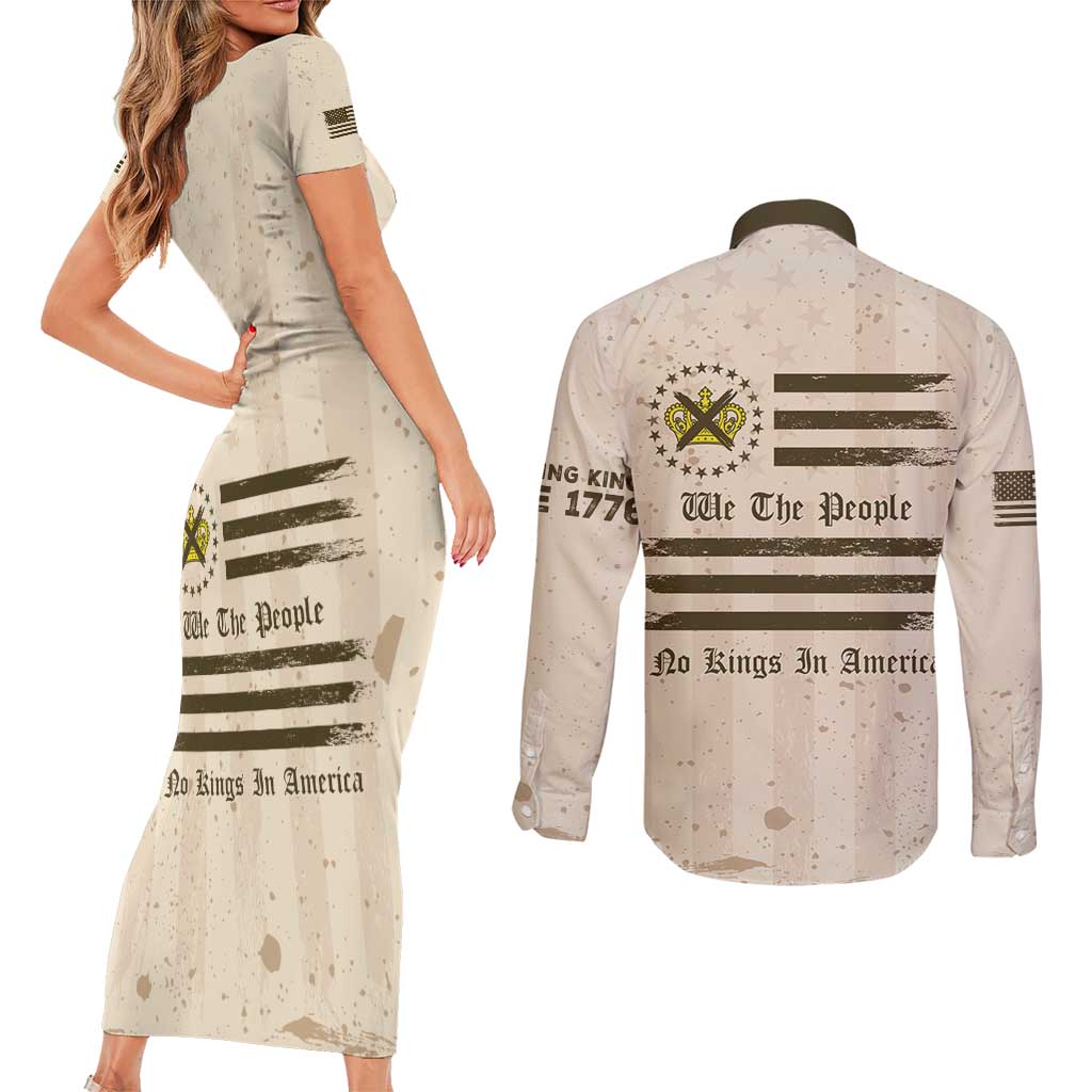 No Kings In America Couples Matching Short Sleeve Bodycon Dress and Long Sleeve Button Shirt We The People - Wonder Print Shop