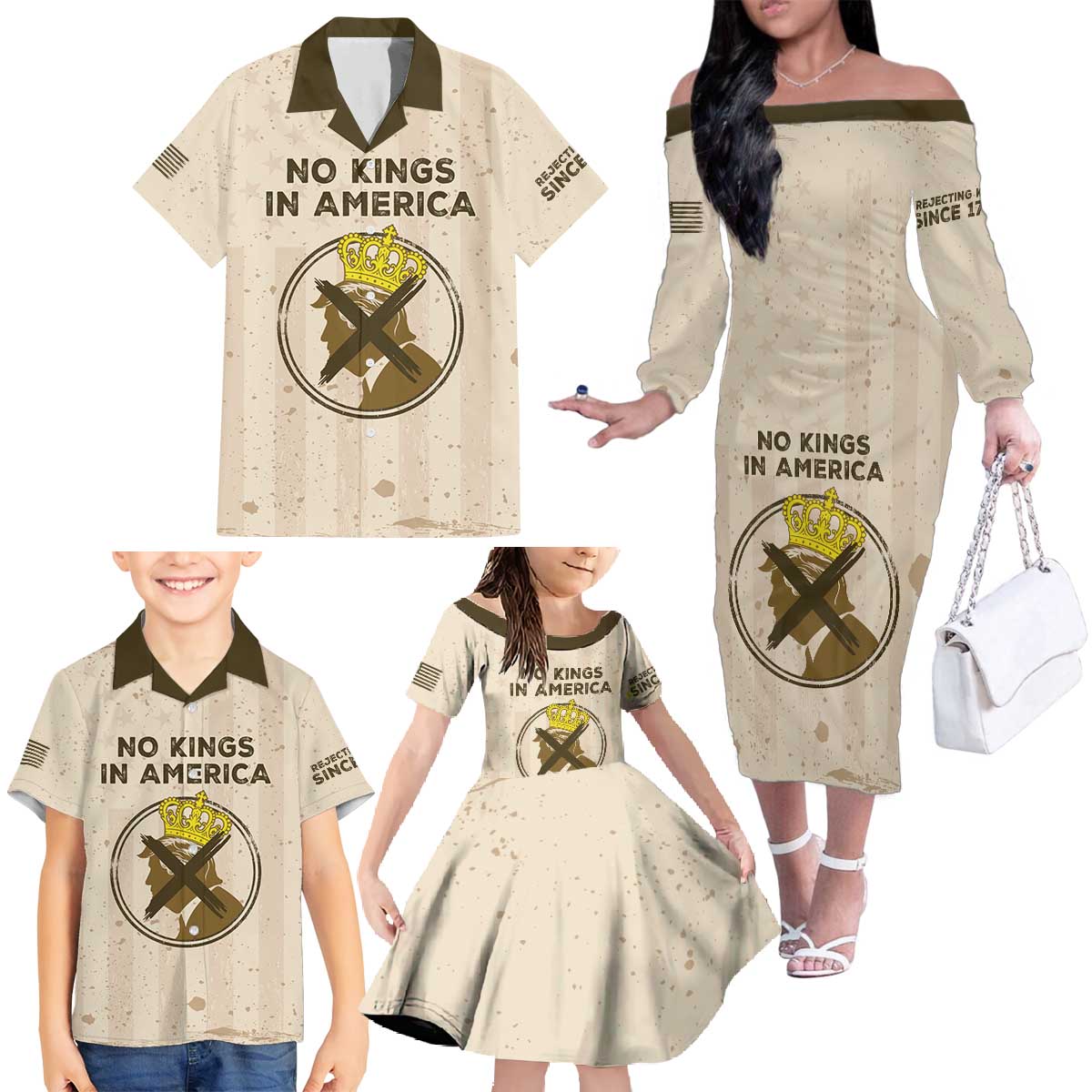 No Kings In America Family Matching Off The Shoulder Long Sleeve Dress and Hawaiian Shirt We The People - Wonder Print Shop