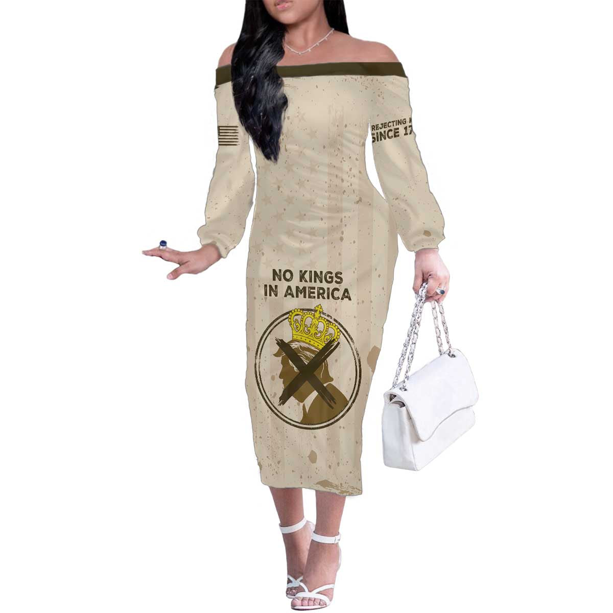 No Kings In America Family Matching Off The Shoulder Long Sleeve Dress and Hawaiian Shirt We The People - Wonder Print Shop