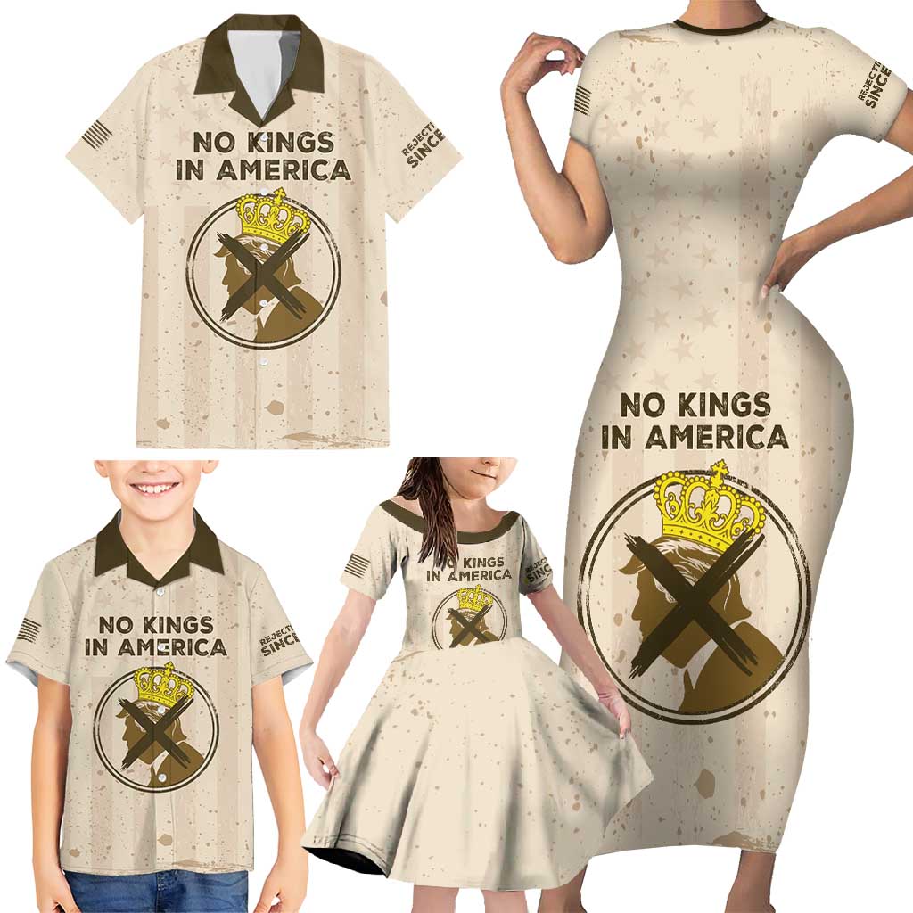 No Kings In America Family Matching Short Sleeve Bodycon Dress and Hawaiian Shirt We The People - Wonder Print Shop