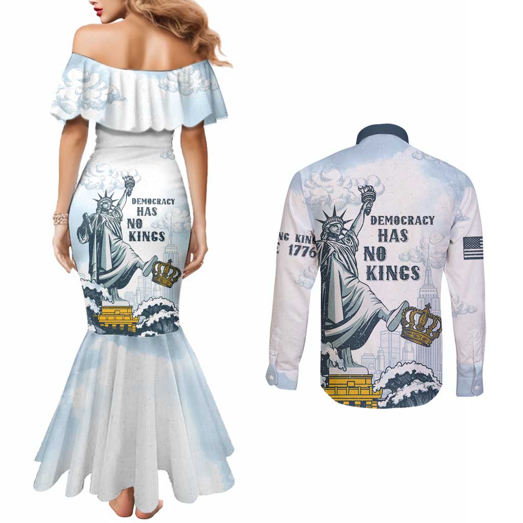 Funny Rejecting Kings Couples Matching Mermaid Dress and Long Sleeve Button Shirt Since 1776 No Kings In America Retro Style LT05