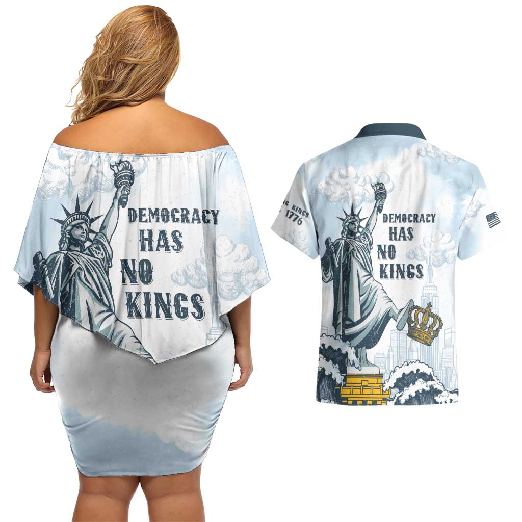 Funny Rejecting Kings Couples Matching Off Shoulder Short Dress and Hawaiian Shirt Since 1776 No Kings In America Retro Style LT05