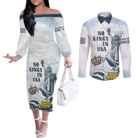 Funny Rejecting Kings Couples Matching Off The Shoulder Long Sleeve Dress and Long Sleeve Button Shirt Since 1776 No Kings In America Retro Style LT05