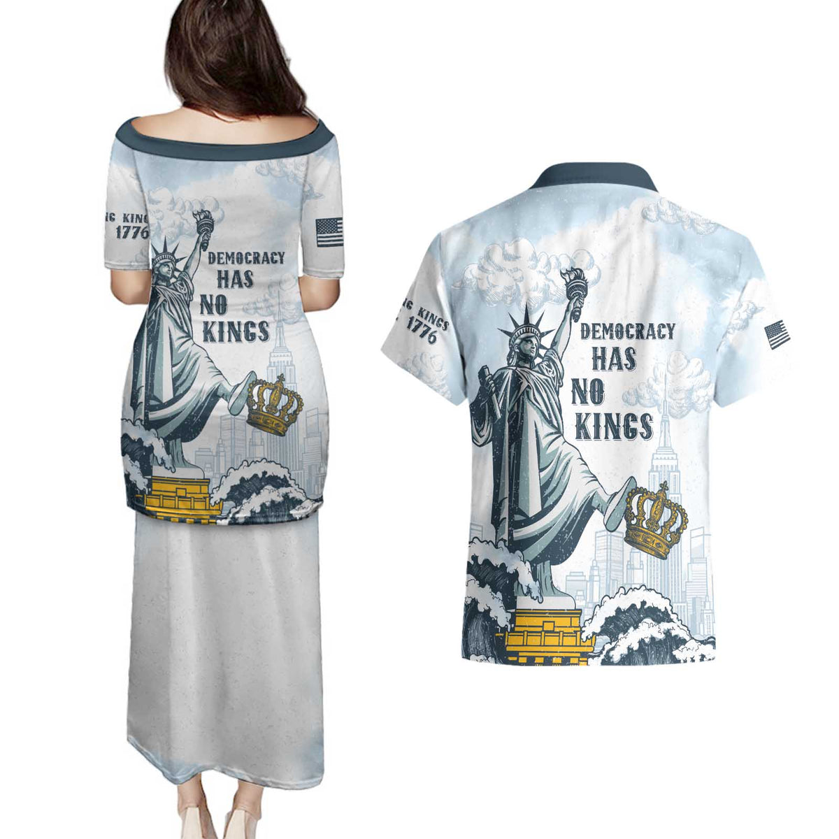 Funny Rejecting Kings Couples Matching Puletasi and Hawaiian Shirt Since 1776 No Kings In America Retro Style LT05
