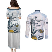 Funny Rejecting Kings Couples Matching Puletasi and Long Sleeve Button Shirt Since 1776 No Kings In America Retro Style LT05