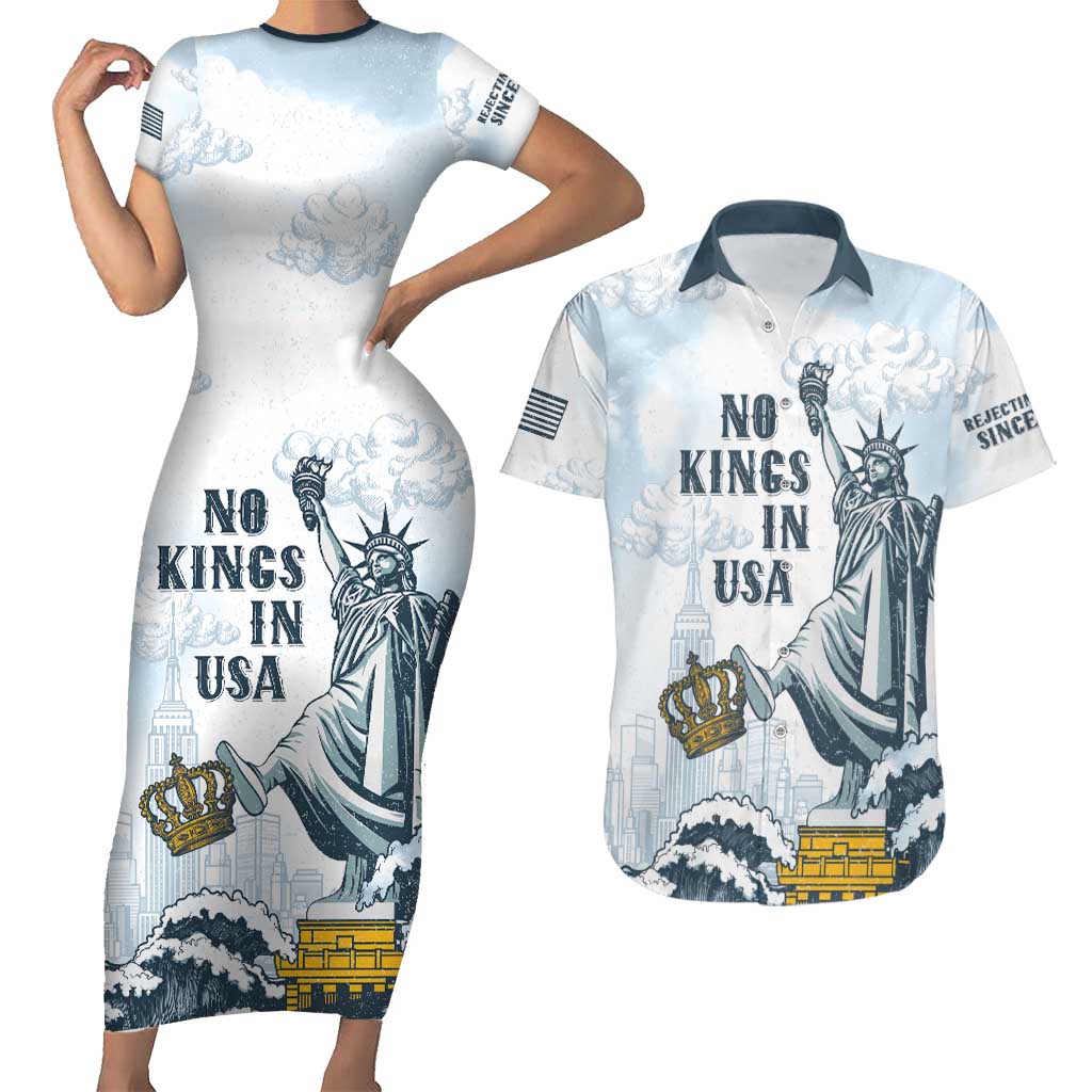Funny Rejecting Kings Couples Matching Short Sleeve Bodycon Dress and Hawaiian Shirt Since 1776 No Kings In America Retro Style LT05