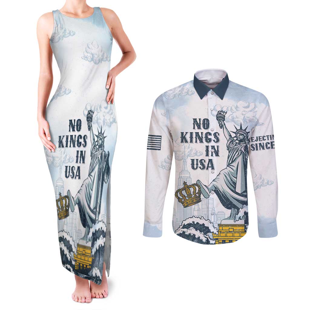 Funny Rejecting Kings Couples Matching Tank Maxi Dress and Long Sleeve Button Shirt Since 1776 No Kings In America Retro Style LT05