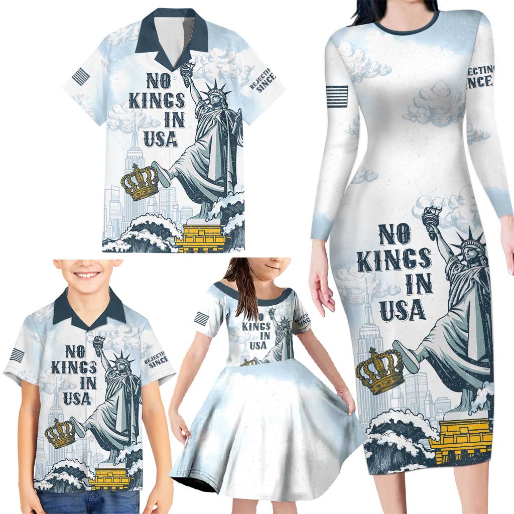 Funny Rejecting Kings Family Matching Long Sleeve Bodycon Dress and Hawaiian Shirt Since 1776 No Kings In America Retro Style LT05