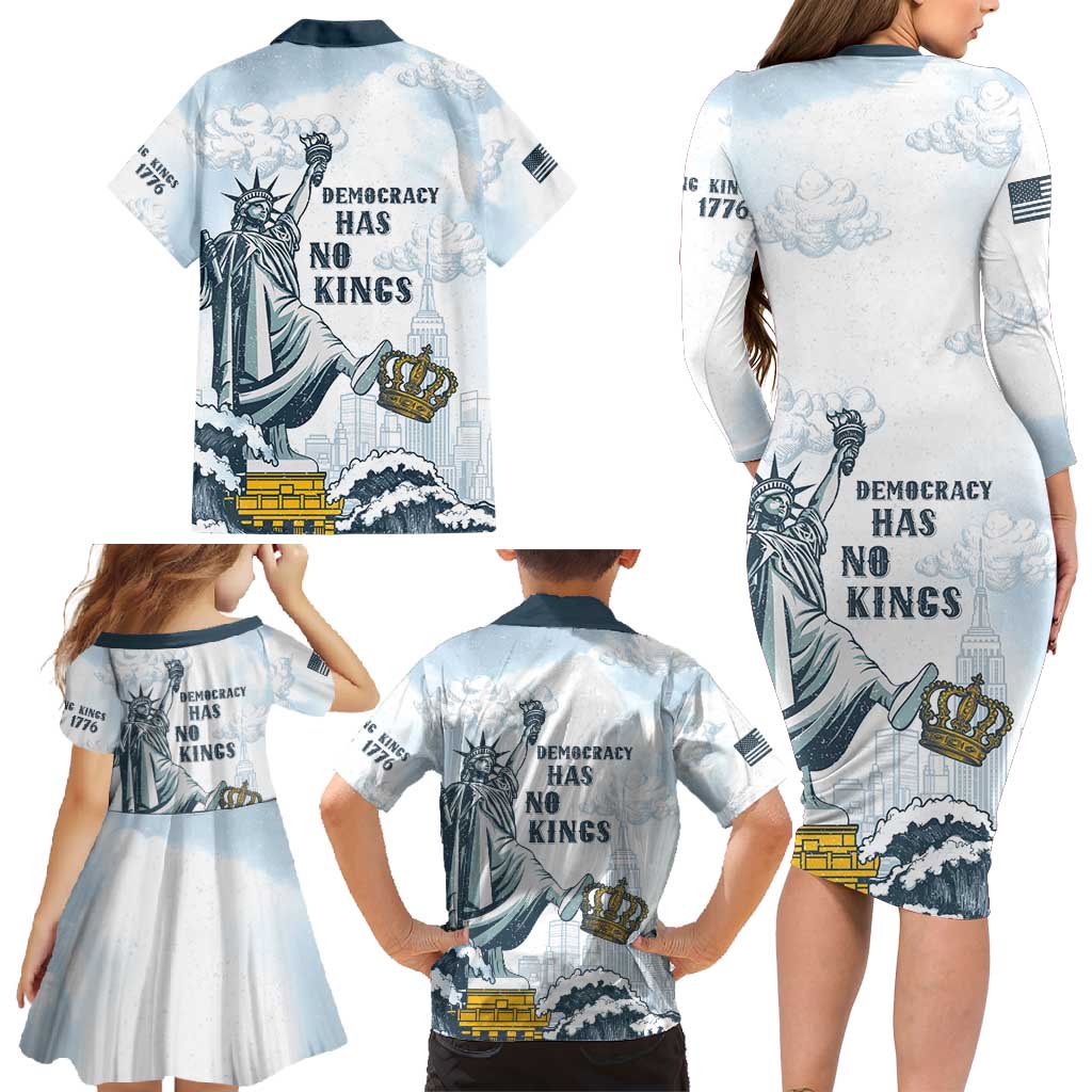 Funny Rejecting Kings Family Matching Long Sleeve Bodycon Dress and Hawaiian Shirt Since 1776 No Kings In America Retro Style LT05