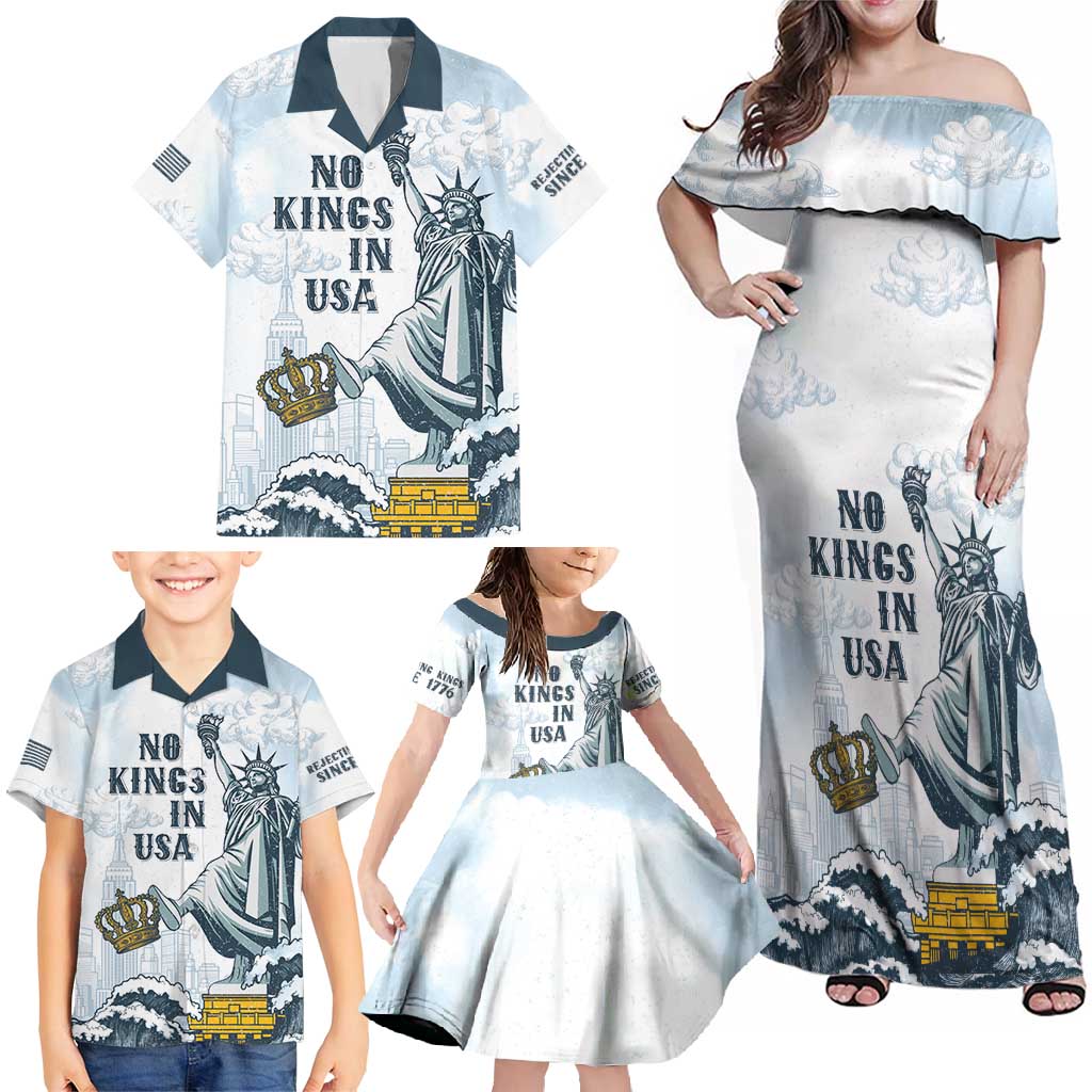 Funny Rejecting Kings Family Matching Off Shoulder Maxi Dress and Hawaiian Shirt Since 1776 No Kings In America Retro Style LT05