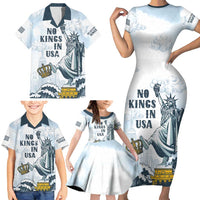 Funny Rejecting Kings Family Matching Short Sleeve Bodycon Dress and Hawaiian Shirt Since 1776 No Kings In America Retro Style LT05