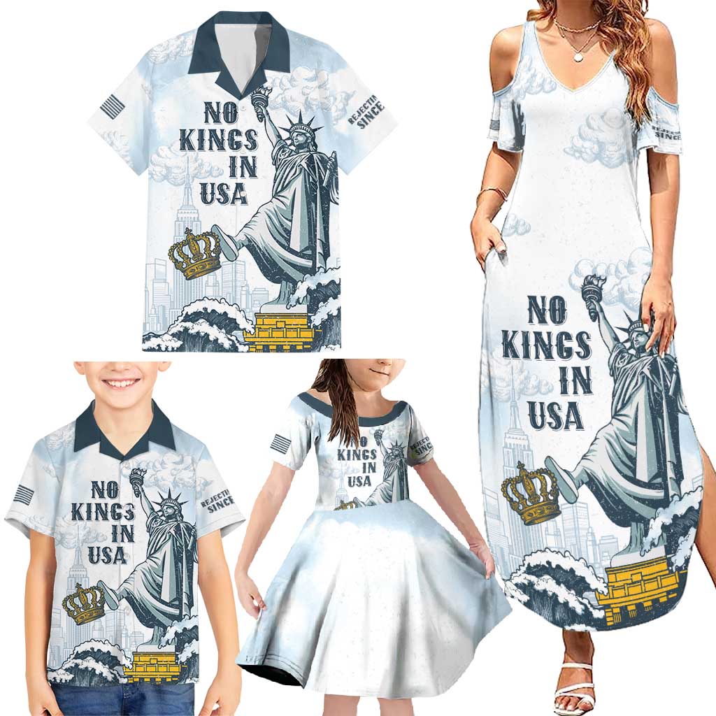 Funny Rejecting Kings Family Matching Summer Maxi Dress and Hawaiian Shirt Since 1776 No Kings In America Retro Style LT05