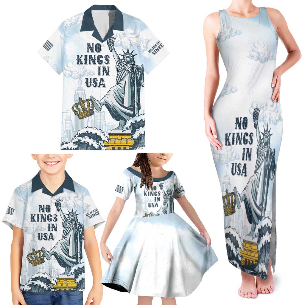 Funny Rejecting Kings Family Matching Tank Maxi Dress and Hawaiian Shirt Since 1776 No Kings In America Retro Style LT05