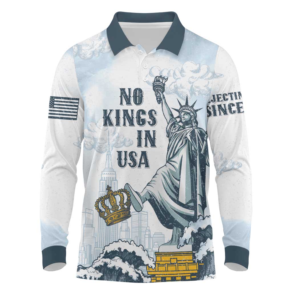 Funny Rejecting Kings Long Sleeve Polo Shirt Since 1776 No Kings In America Retro Style LT05