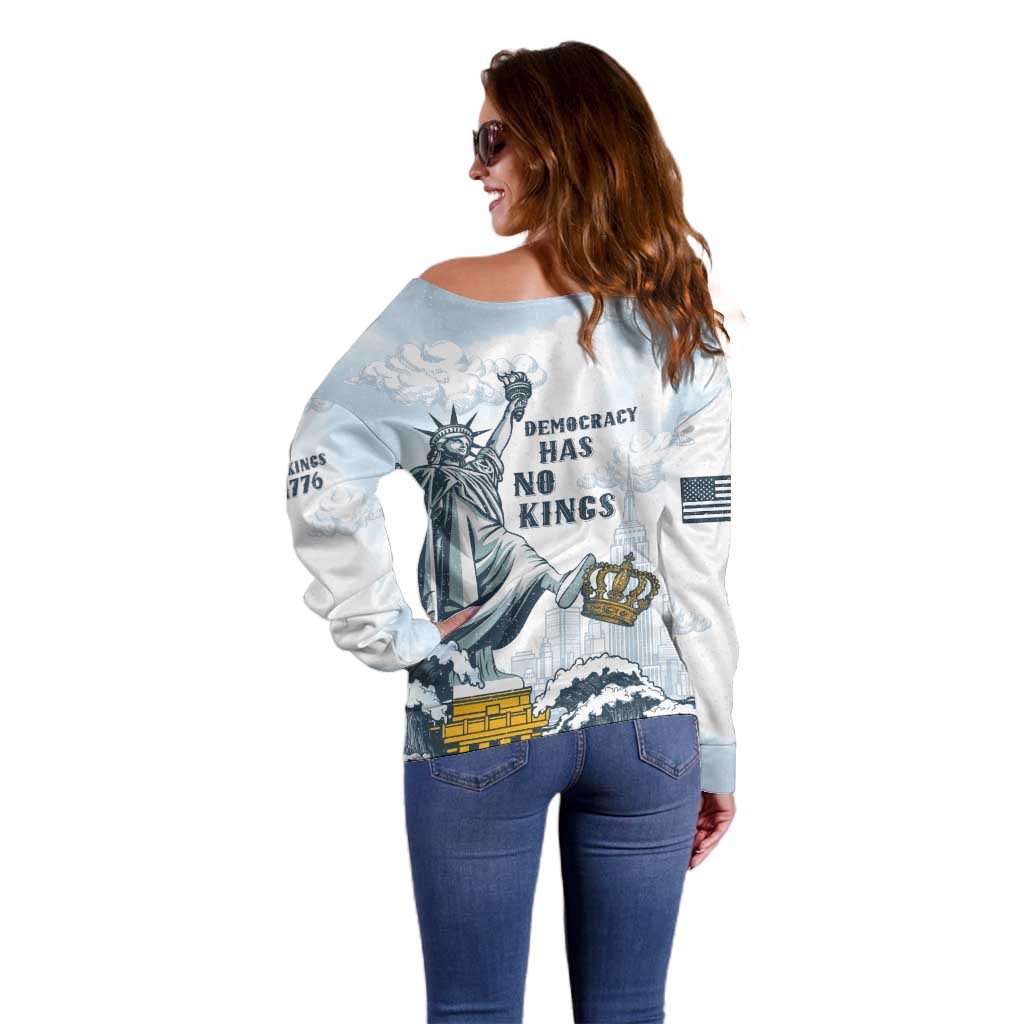 Funny Rejecting Kings Off Shoulder Sweater Since 1776 No Kings In America Retro Style LT05