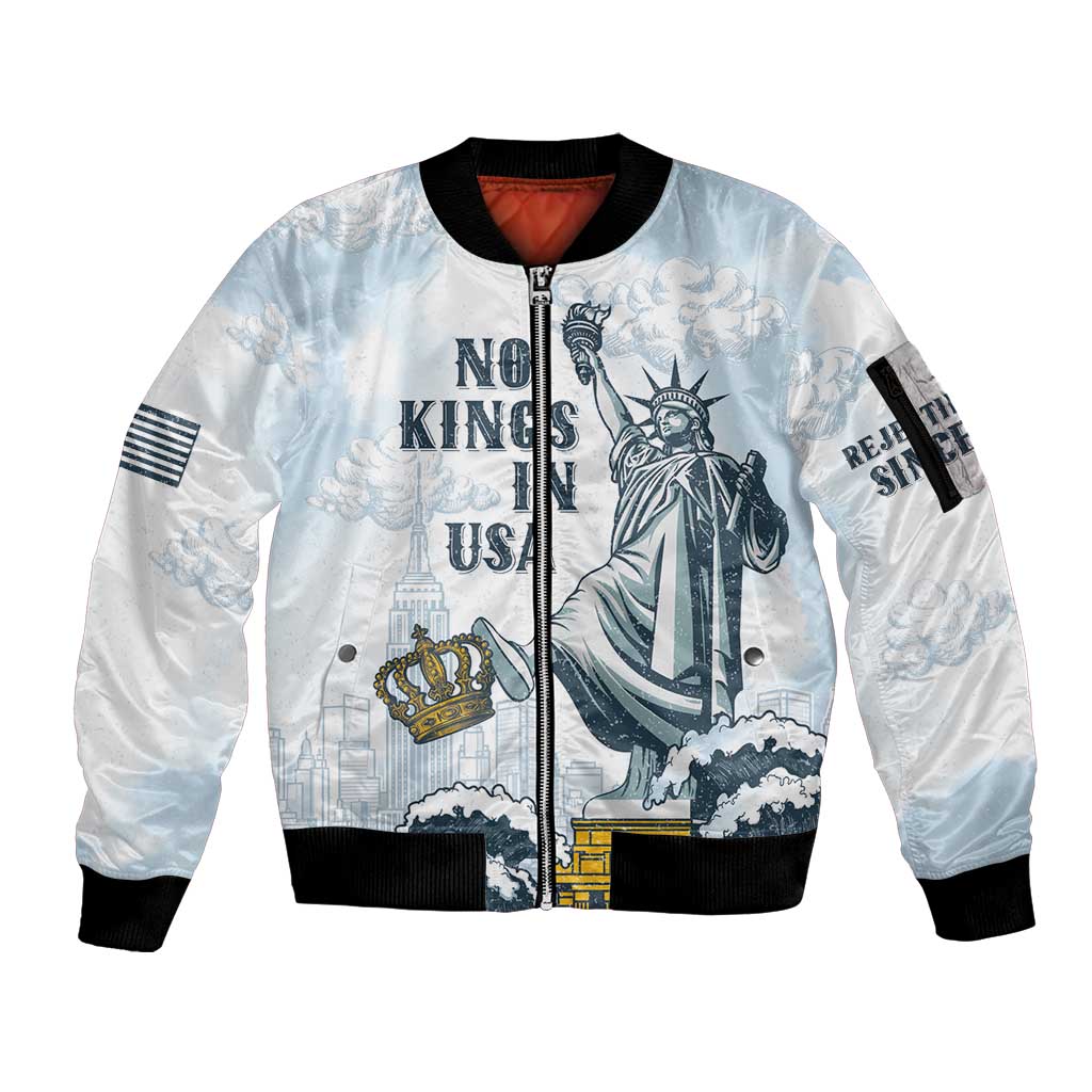 Funny Rejecting Kings Sleeve Zip Bomber Jacket Since 1776 No Kings In America Retro Style LT05