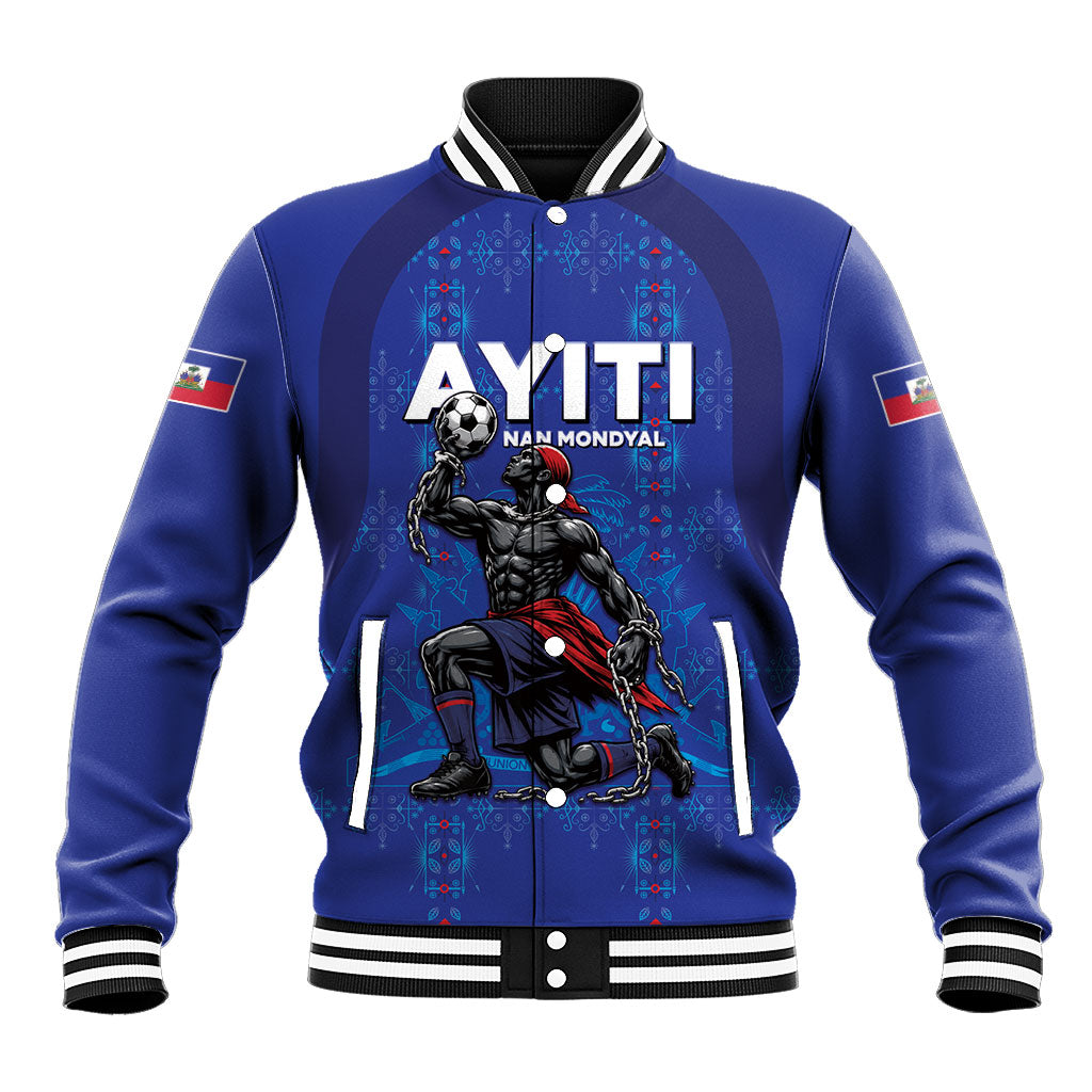 Custom Haiti Ayiti Nan Mondyal 2026 Baseball Jacket Fyete Lit Victwa Blue Version
