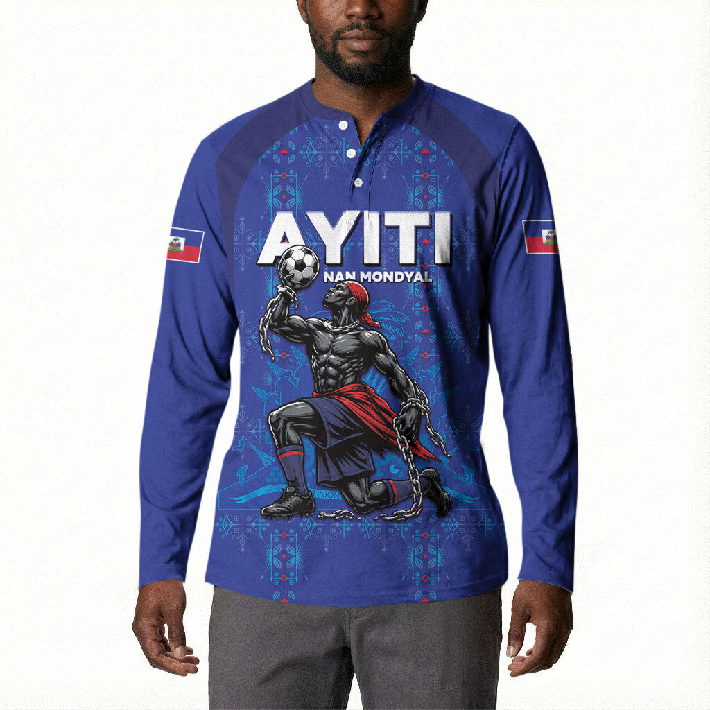 Custom Haiti Ayiti Nan Mondyal 2026 Button Sweatshirt Fyete Lit Victwa Blue Version