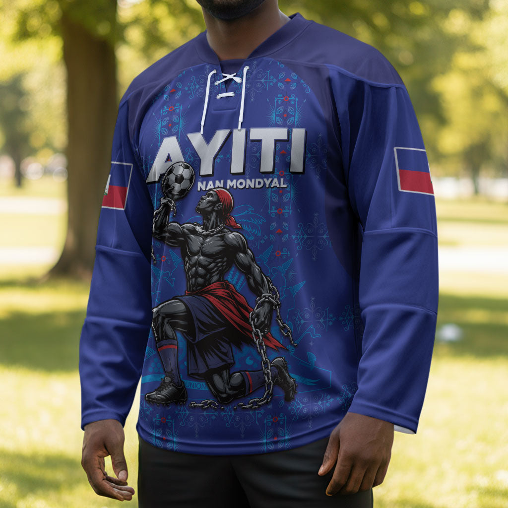 Custom Haiti Ayiti Nan Mondyal 2026 Hockey Jersey Fyete Lit Victwa Blue Version