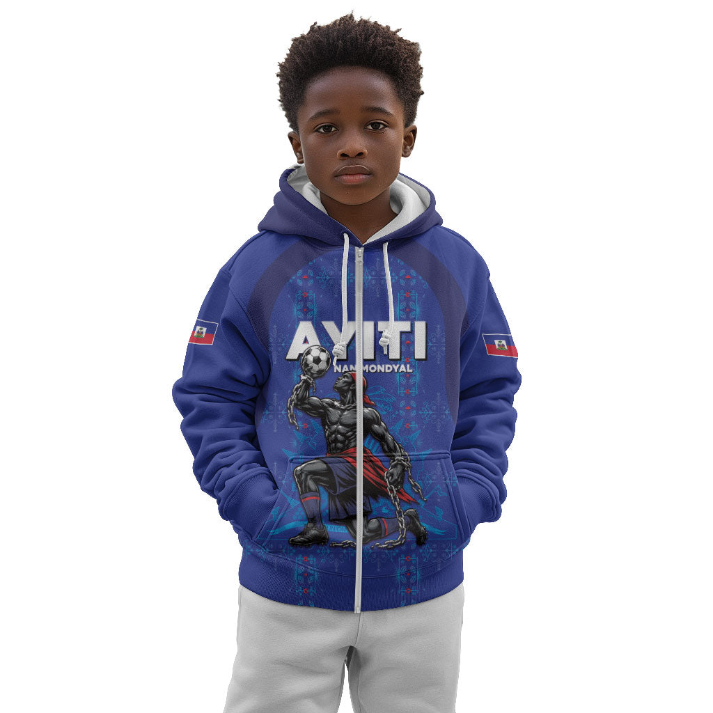 Custom Haiti Ayiti Nan Mondyal 2026 Kid Hoodie Fyete Lit Victwa Blue Version