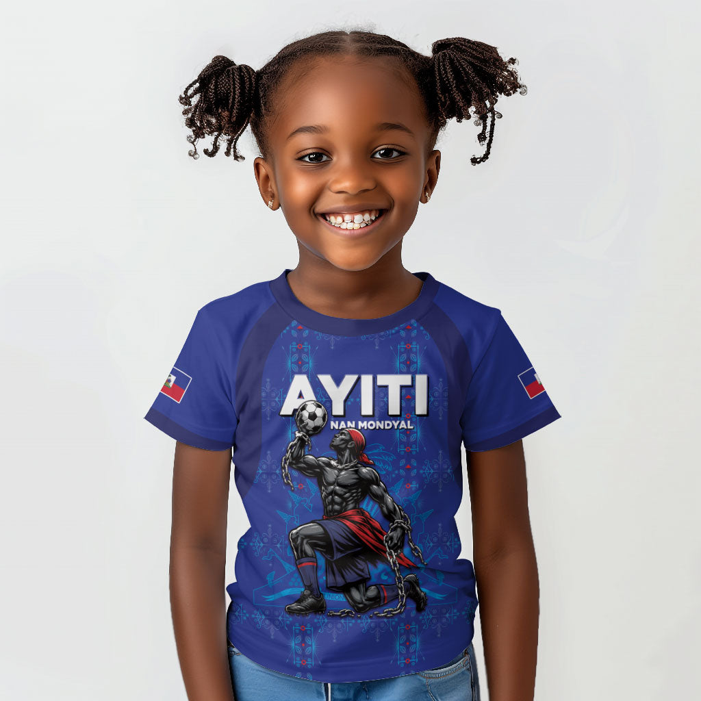 Custom Haiti Ayiti Nan Mondyal 2026 Kid T shirt Fyete Lit Victwa Blue Version