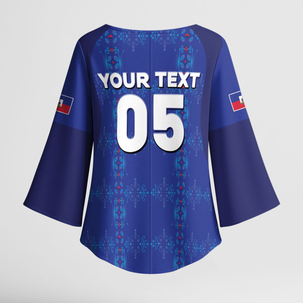 Custom Haiti Ayiti Nan Mondyal 2026 Kimono Sleeve Blouse Fyete Lit Victwa Blue Version