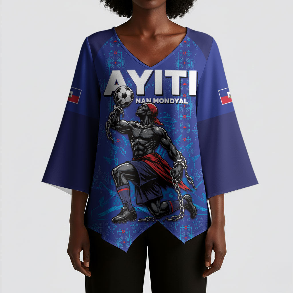 Custom Haiti Ayiti Nan Mondyal 2026 Kimono Sleeve Blouse Fyete Lit Victwa Blue Version