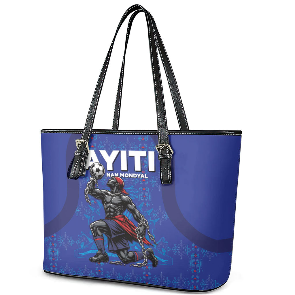 Haiti Ayiti Nan Mondyal 2026 Leather Tote Bag Fyete Lit Victwa Blue Version