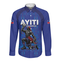 Custom Haiti Ayiti Nan Mondyal 2026 Long Sleeve Button Shirt Fyete Lit Victwa Blue Version