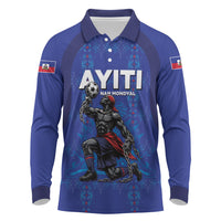 Custom Haiti Ayiti Nan Mondyal 2026 Long Sleeve Polo Shirt Fyete Lit Victwa Blue Version
