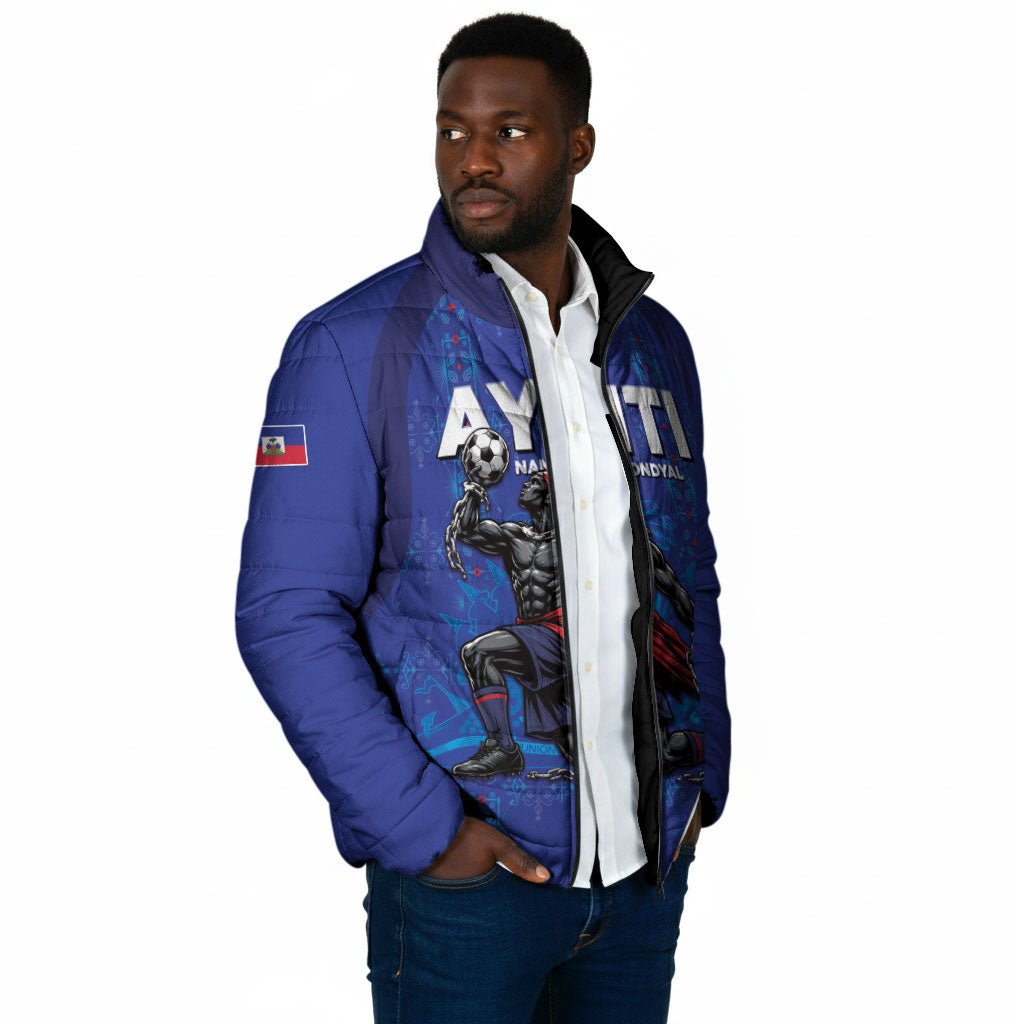 Custom Haiti Ayiti Nan Mondyal 2026 Padded Jacket Fyete Lit Victwa Blue Version