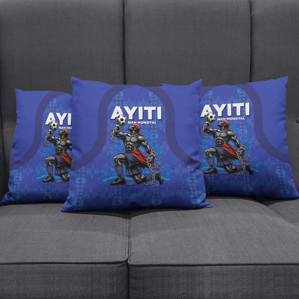 Haiti Ayiti Nan Mondyal 2026 Pillow Cover Fyete Lit Victwa Blue Version