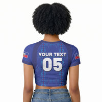 Custom Haiti Ayiti Nan Mondyal 2026 Raglan Cropped T shirt Fyete Lit Victwa Blue Version