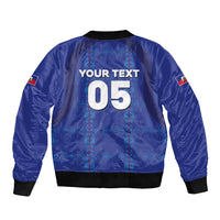 Custom Haiti Ayiti Nan Mondyal 2026 Sleeve Zip Bomber Jacket Fyete Lit Victwa Blue Version