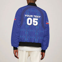Custom Haiti Ayiti Nan Mondyal 2026 Sleeve Zip Bomber Jacket Fyete Lit Victwa Blue Version