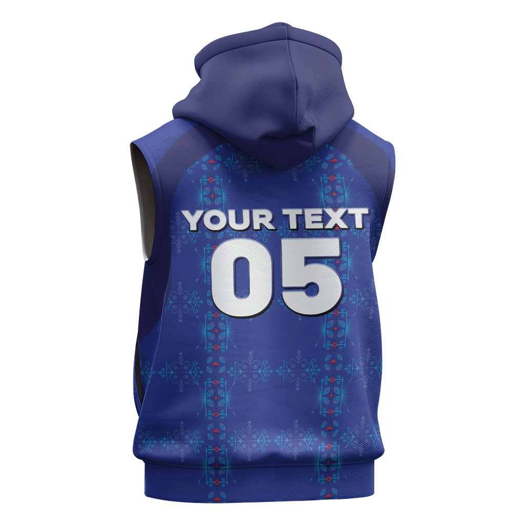 Custom Haiti Ayiti Nan Mondyal 2026 Sleeveless Hoodie Fyete Lit Victwa Blue Version