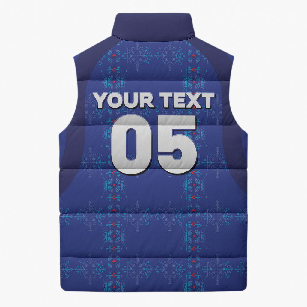 Custom Haiti Ayiti Nan Mondyal 2026 Sleeveless Puffer Jacket Fyete Lit Victwa Blue Version