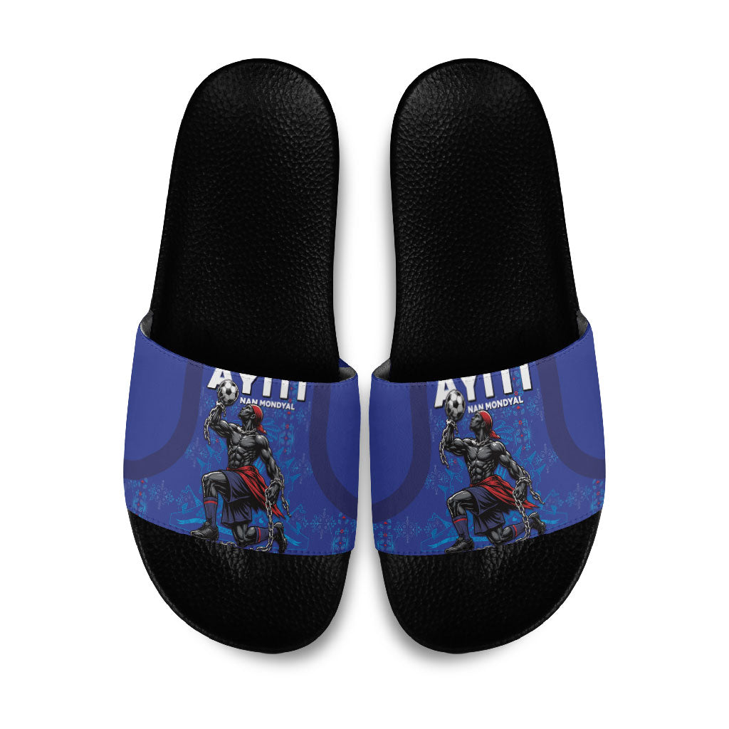 Haiti Ayiti Nan Mondyal 2026 Slide Sandals Fyete Lit Victwa Blue Version