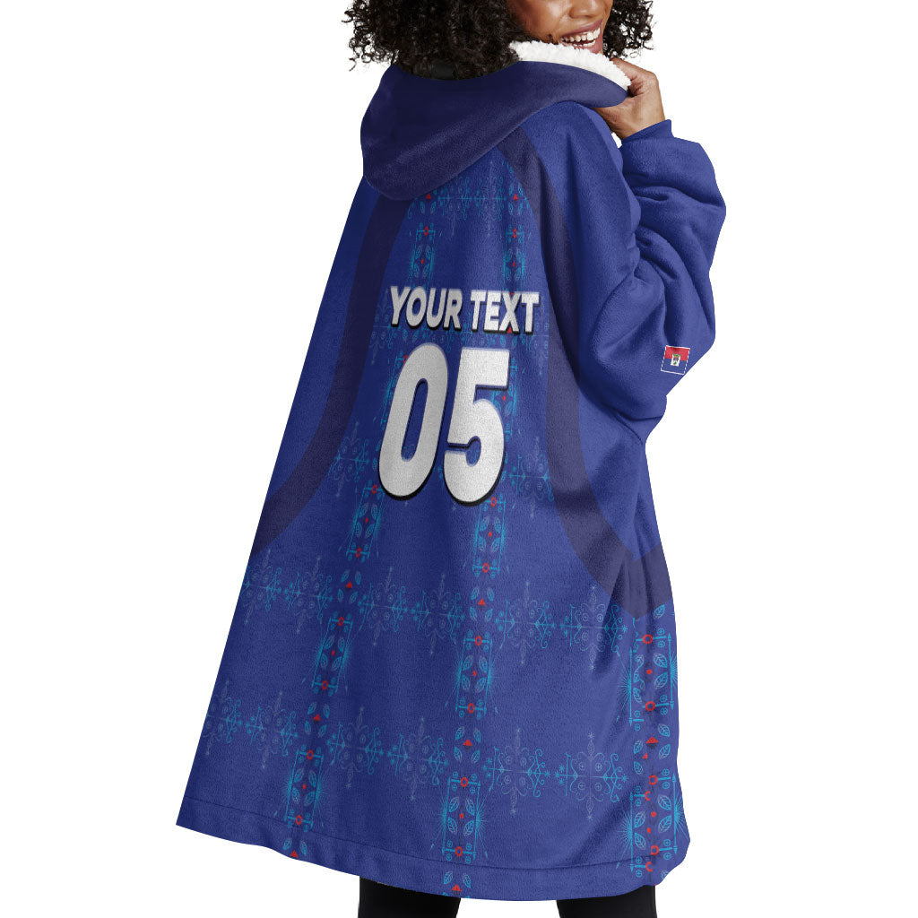 Custom Haiti Ayiti Nan Mondyal 2026 Wearable Blanket Hoodie Fyete Lit Victwa Blue Version