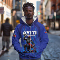 Custom Haiti Ayiti Nan Mondyal 2026 Zip Hoodie Fyete Lit Victwa Blue Version