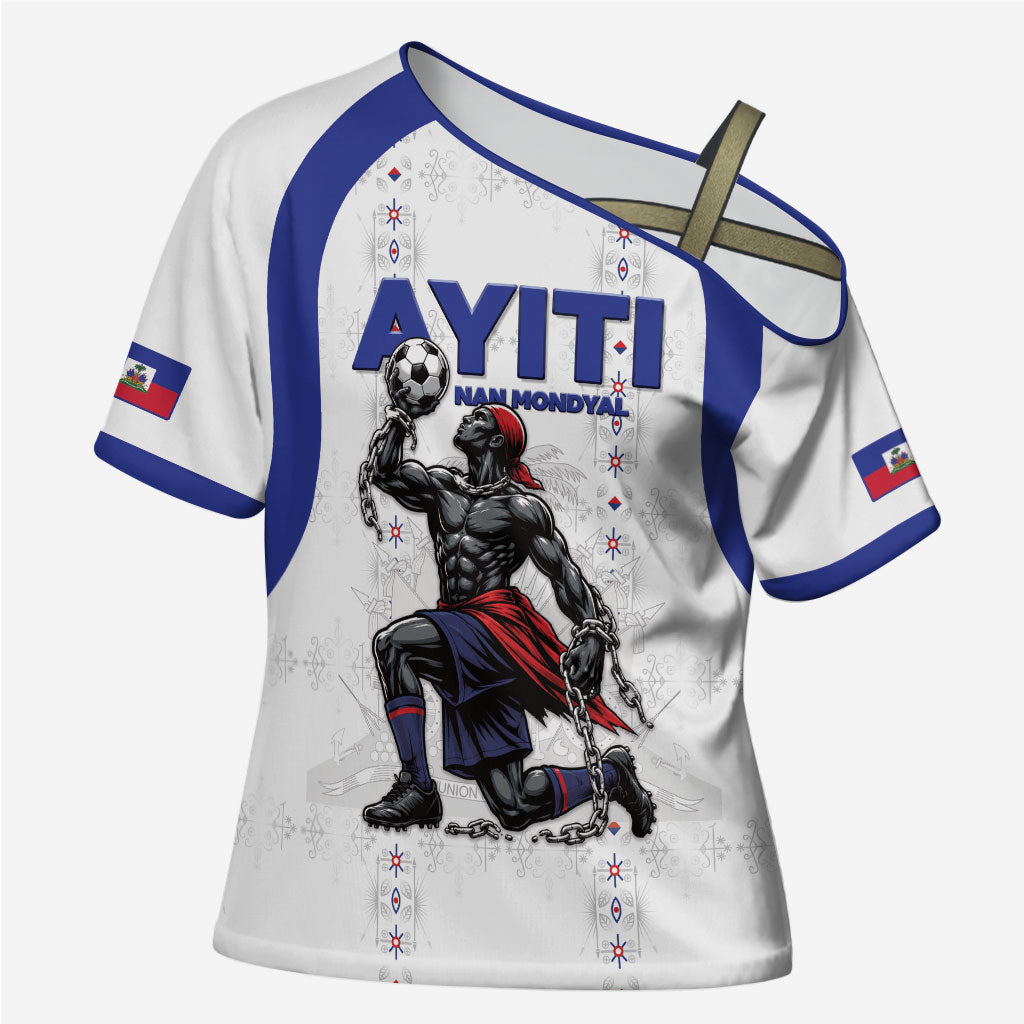 Custom Haiti Ayiti Nan Mondyal 2026 Cross Shoulder Shirt Fyete Lit Victwa White Version