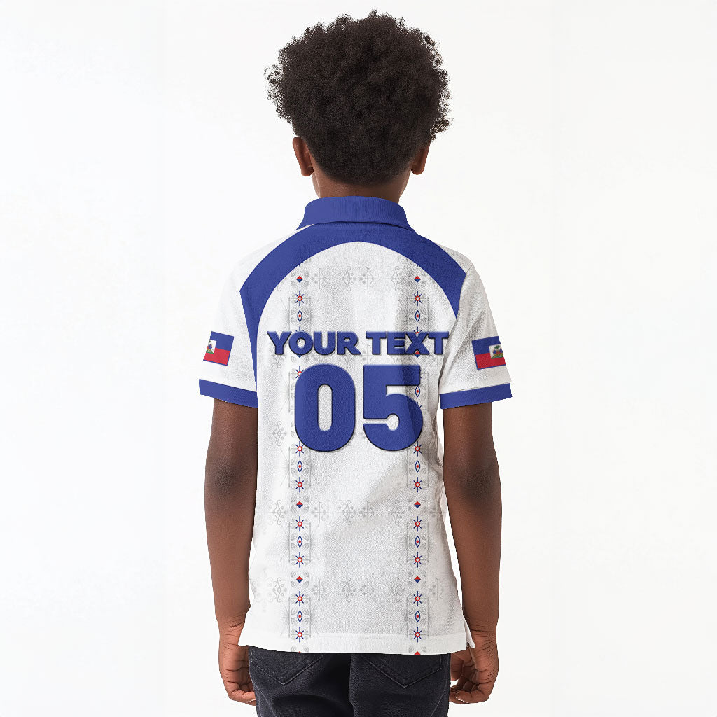 Custom Haiti Ayiti Nan Mondyal 2026 Kid Polo Shirt Fyete Lit Victwa White Version