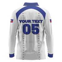 Custom Haiti Ayiti Nan Mondyal 2026 Long Sleeve Polo Shirt Fyete Lit Victwa White Version