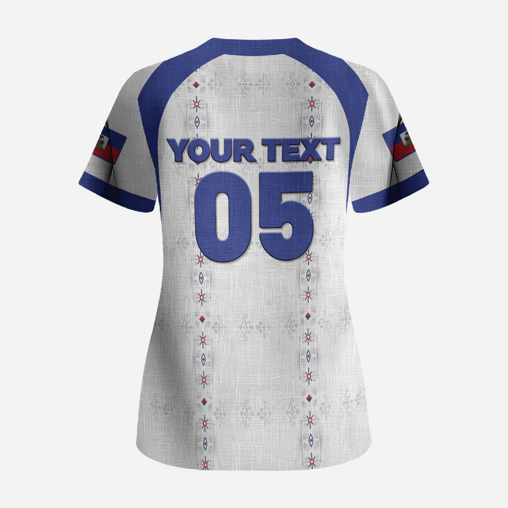 Custom Haiti Ayiti Nan Mondyal 2026 Scrub Top Fyete Lit Victwa White Version