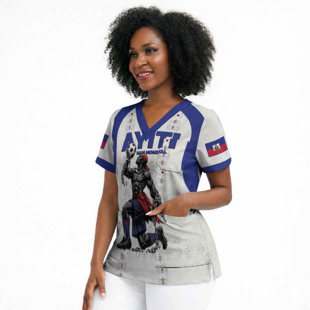 Custom Haiti Ayiti Nan Mondyal 2026 Scrub Top Fyete Lit Victwa White Version
