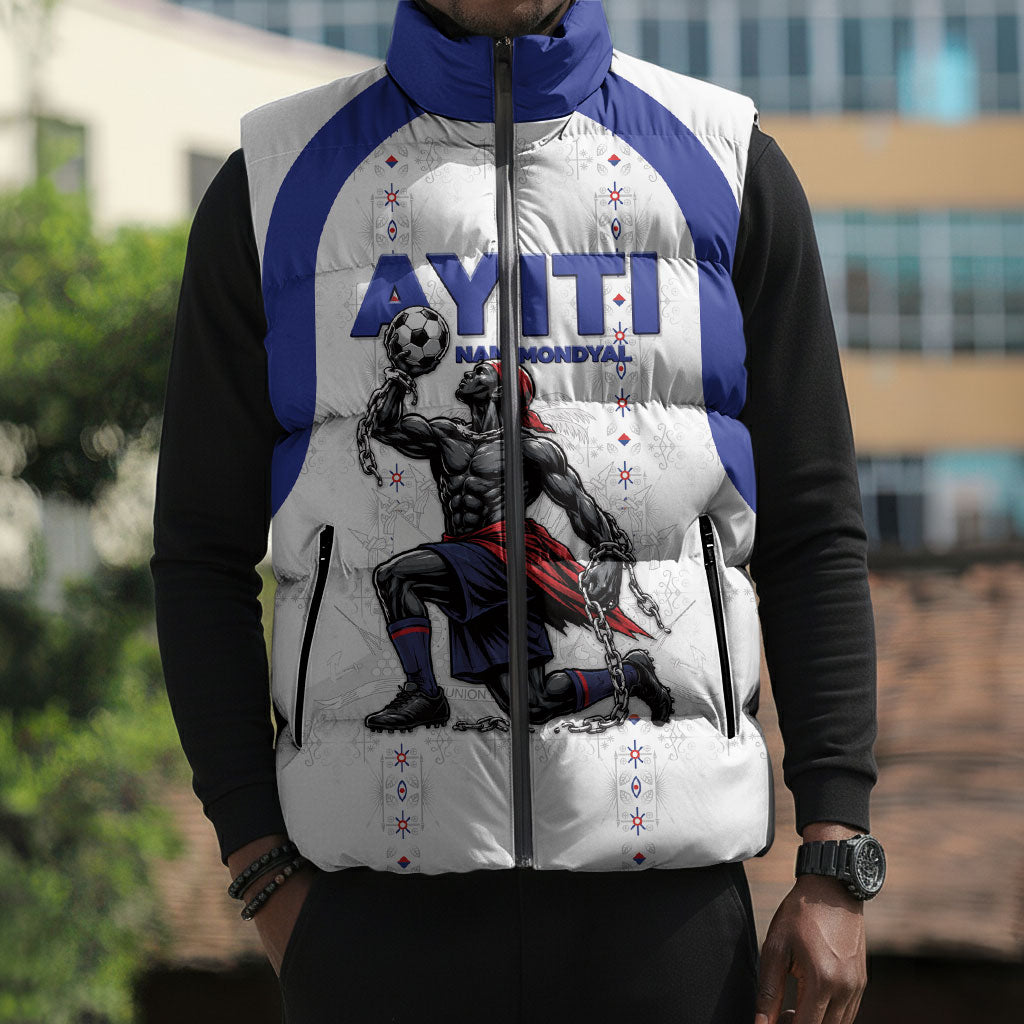 Custom Haiti Ayiti Nan Mondyal 2026 Sleeveless Puffer Jacket Fyete Lit Victwa White Version