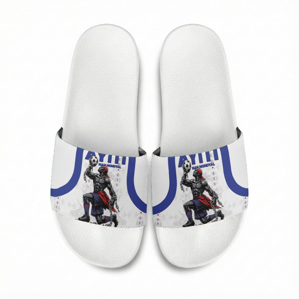 Haiti Ayiti Nan Mondyal 2026 Slide Sandals Fyete Lit Victwa White Version