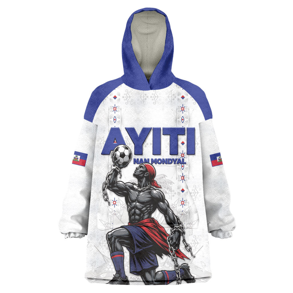 Custom Haiti Ayiti Nan Mondyal 2026 Wearable Blanket Hoodie Fyete Lit Victwa White Version